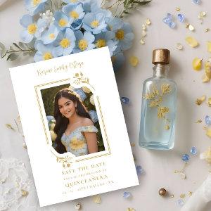 Spanish Elegant Photo Quinceañera in Yellow Floral Save The Date