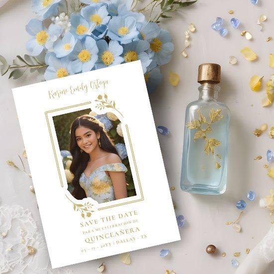 Spanish Elegant Photo Quinceañera in Yellow Floral Save The Date