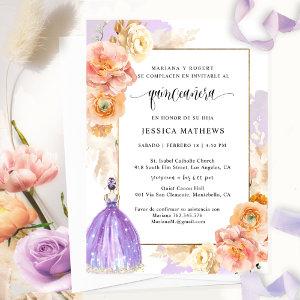 Spanish, Elegant Purple Floral Quinceañera