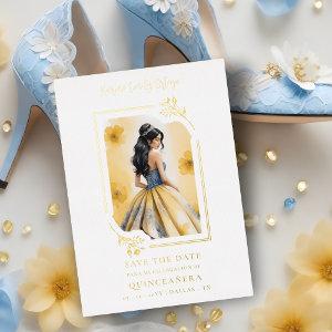 Spanish Elegant Quinceañera Yellow Doll Floral Foil