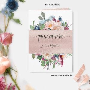 Spanish, Elegant Rose Gold Folded Quinceañera