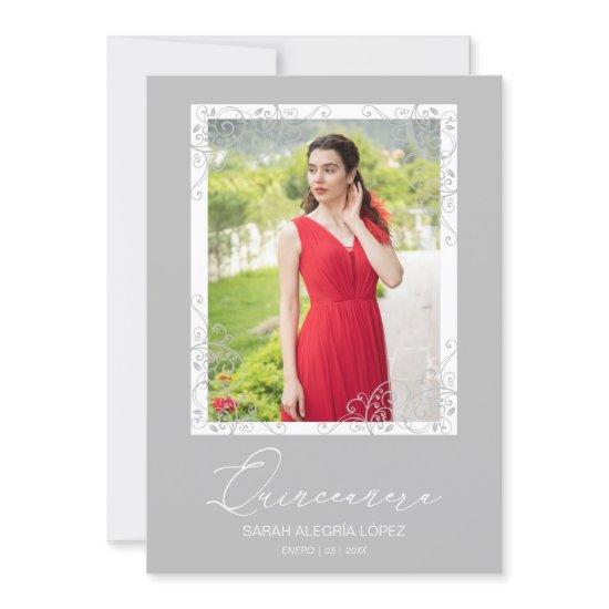 Spanish Flourish Grey Ornament Photo Quinceañera
