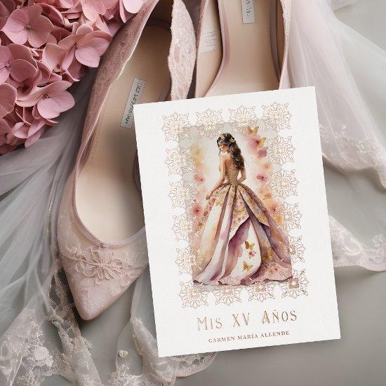 Spanish Glam Quinceañera Rose Gold Ornate Frame Foil