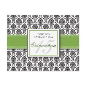 SPANISH Lime Green Damask Quinceañera Invitación