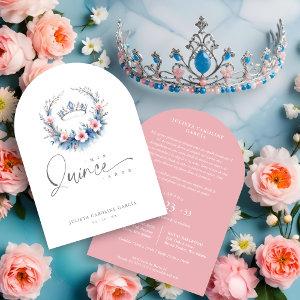 Spanish Lovely Blue Pink Floral Quinceañera Tiara