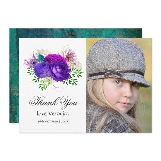 Spanish Mardi Gras Watercolor Floral Quinceañera T Thank You Card