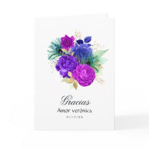 Spanish Mardi Gras Watercolor Floral Quinceañera Thank You Card