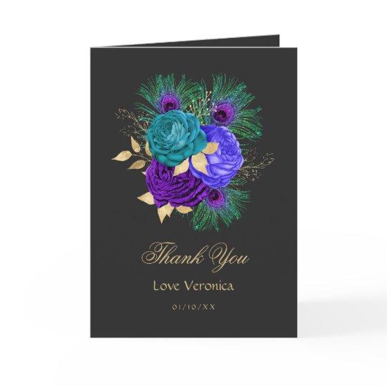 Spanish Mardi Gras Watercolor Floral Quinceañera Thank You Card