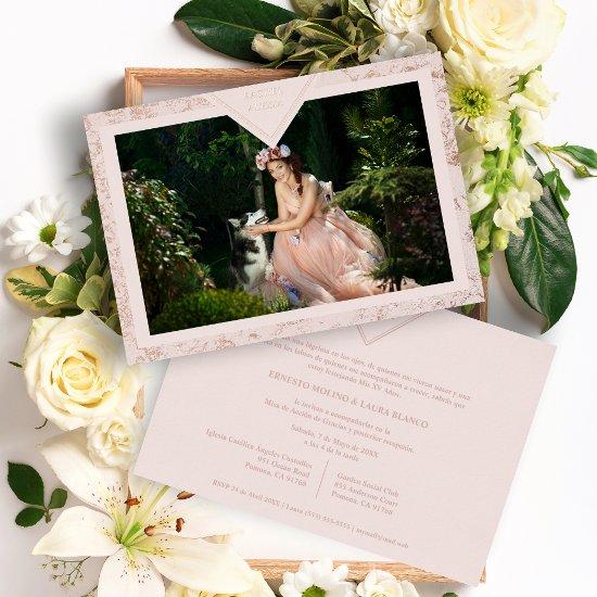 Spanish Mis XV Años Real Rose Gold Fancy Texture Foil