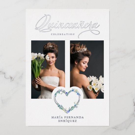 Spanish Mis XV años Romantic Blue Shades Heart Foil