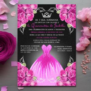 SPANISH PINK & BLACK QUINCEAÑERA - ELEGANT ROSES