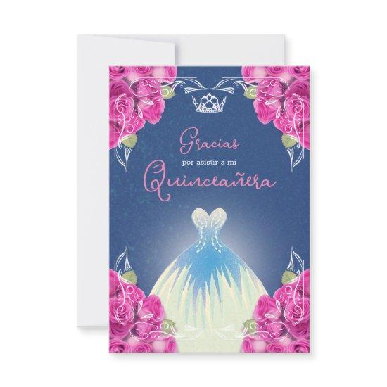 SPANISH PINK & BLUE QUINCEAÑERA | THANK YOU CARD