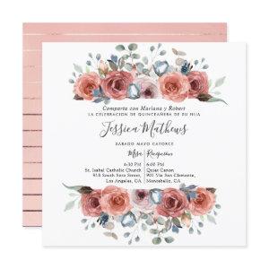 Spanish Quinceanera, Blush and Dusty Blue Floral