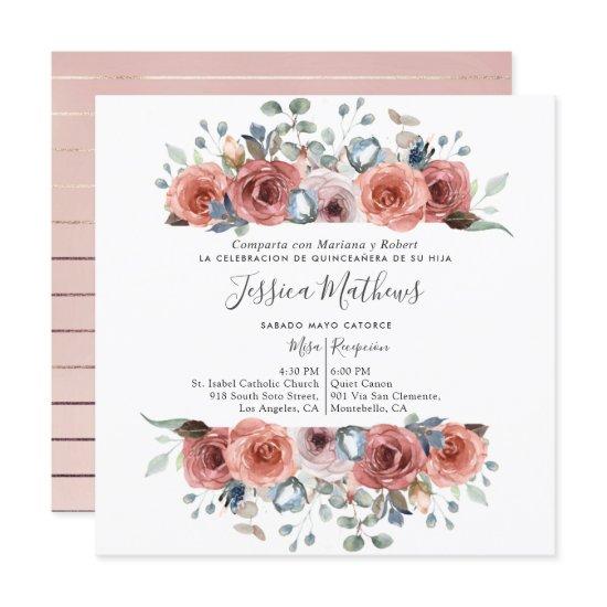 Spanish Quinceanera, Blush and Dusty Blue Floral
