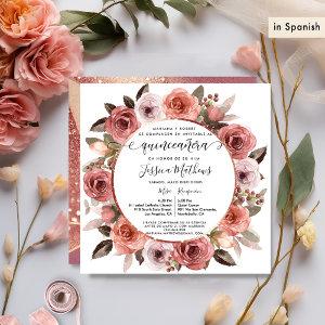 Spanish,Quinceanera Blush Floral Rose Gold Floral