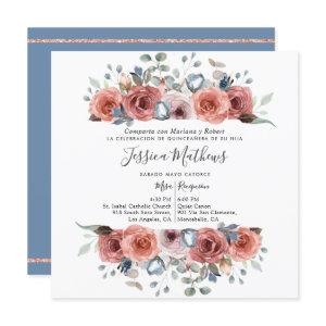 Spanish Quinceanera,  Dusty Blue and Pink Floral