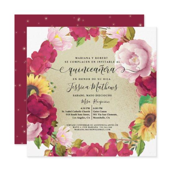 Spanish, Quinceañera Elegant Red Floral