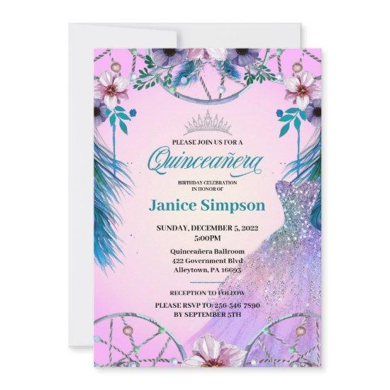 Spanish Quinceañera feather Dream catcher pink Inv
