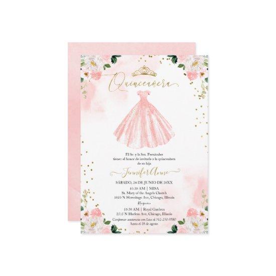 Spanish Quinceanera  Blush Floral Dress