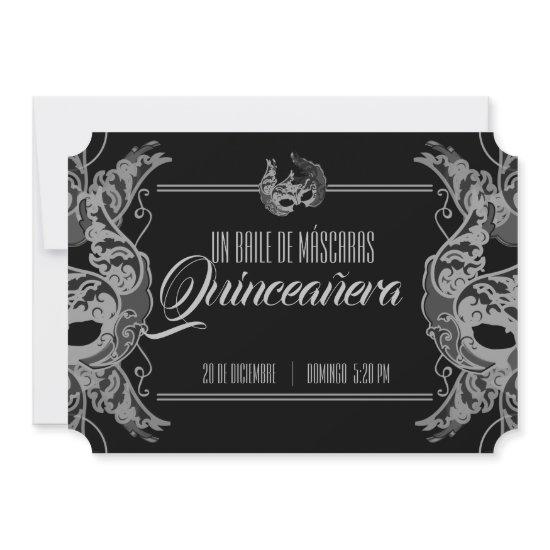 SPANISH quinceañera MASQUERADE black white ticket