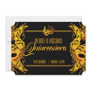 SPANISH quinceañera MASQUERADE gold ticket