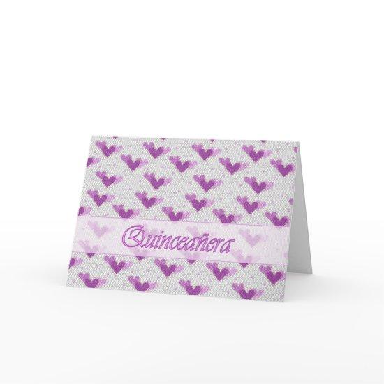 Spanish Quinceañera Pink Purple Hearts Card