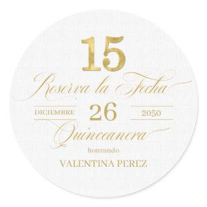 Spanish Quinceanera Reserva la Fecha in Gold Classic Round Sticker