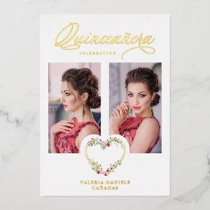 Spanish Quinceañera Romantic Red Pink Shades Heart Foil