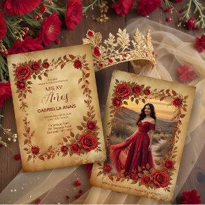 Spanish Quinces Vintage Romantic Photo Red Roses
