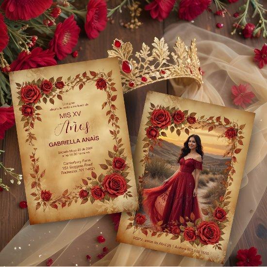 Spanish Quinces Vintage Romantic Photo Red Roses