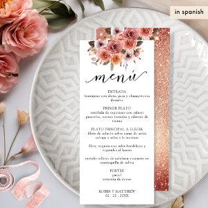 Spanish, Rose Gold and Blush Pink Floral Menu
