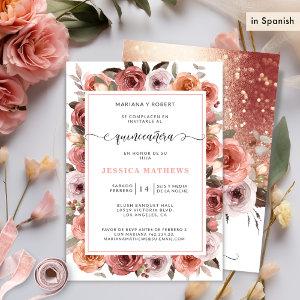 Spanish Rose Gold Quinceañera Pink, Blush Floral