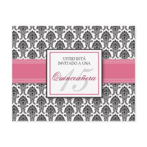 SPANISH Rose Pink Damask Quinceañera Invitación