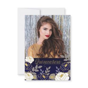 Spanish Save the Date Navy Blue Quinceanera Floral