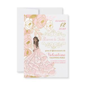 Spanish Save the Date Pink Gold Quinceanera Floral