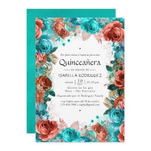 Spanish Turquoise and Coral Floral Quinceañera