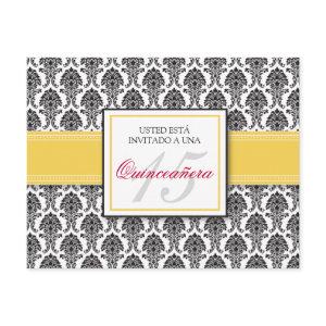 SPANISH Yellow Damask Quinceañera Invitación