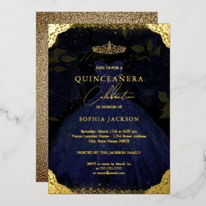 Sparkle Blue Gold Dress Tiara Quinceanera  Foil