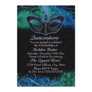 Sparkle Blue & Green Mask Masquerade Quinceanera