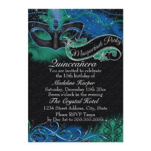 Sparkle Blue & Green Mask Masquerade Quinceanera