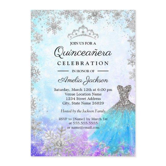 Sparkle Blue Purple Snowflakes Winter Quinceanera
