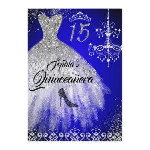 Sparkle Diamond Dress Blue Silver Quinceanera