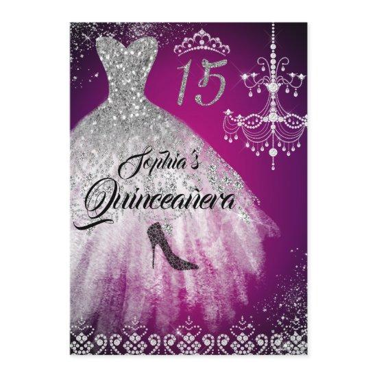 Sparkle Diamond Dress Pink Silver Quinceanera