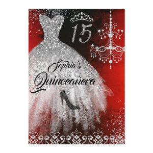 Sparkle Diamond Dress Red Silver Black Quinceanera