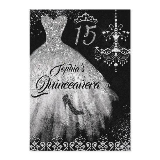Sparkle Diamond Dress Silver Black Quinceanera