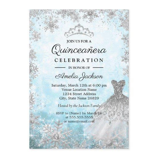 Sparkle Dress Blue Snowflakes Winter Quinceanera