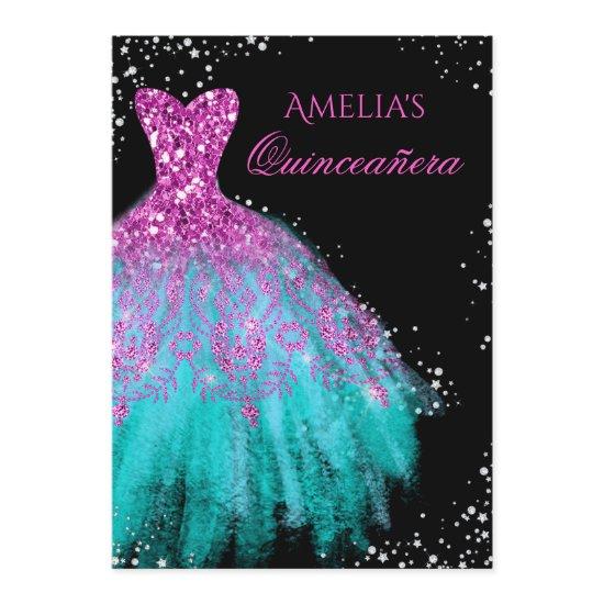 Sparkle Dress Pink Teal Quinceanera