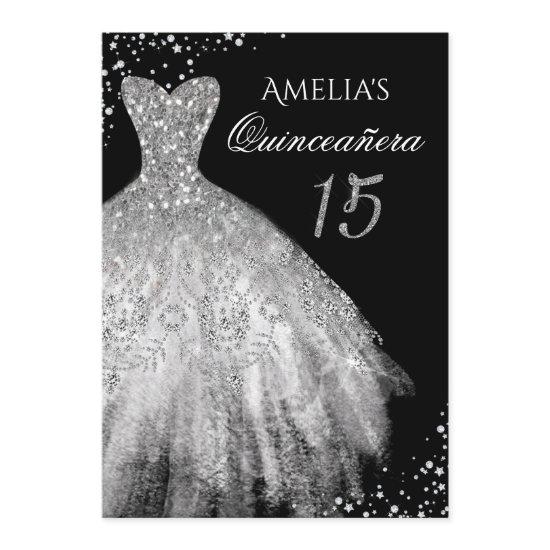 Sparkle Dress Silver Black Quinceanera