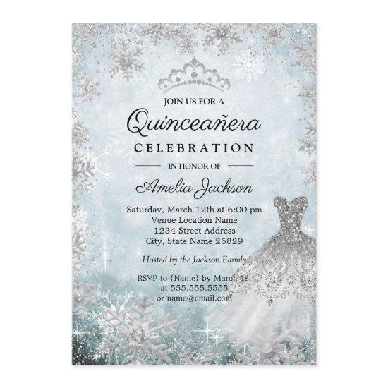 Sparkle Dress Snowflakes Blue Winter Quinceanera