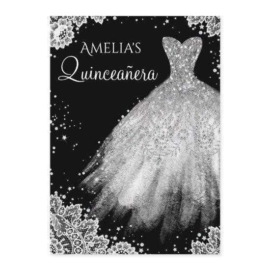 Sparkle Dress White Black Lace Quinceanera